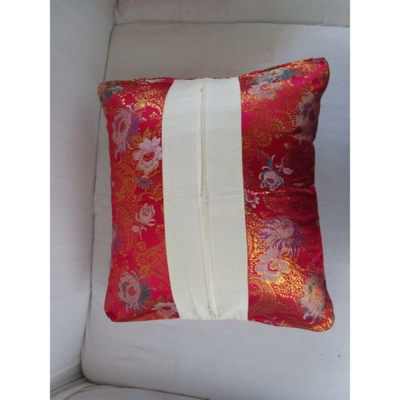 Asian Inspired Raspberry Chrysanthemum Floral Gold Accent Brocade Pillow Covers - Picture 9 of 16